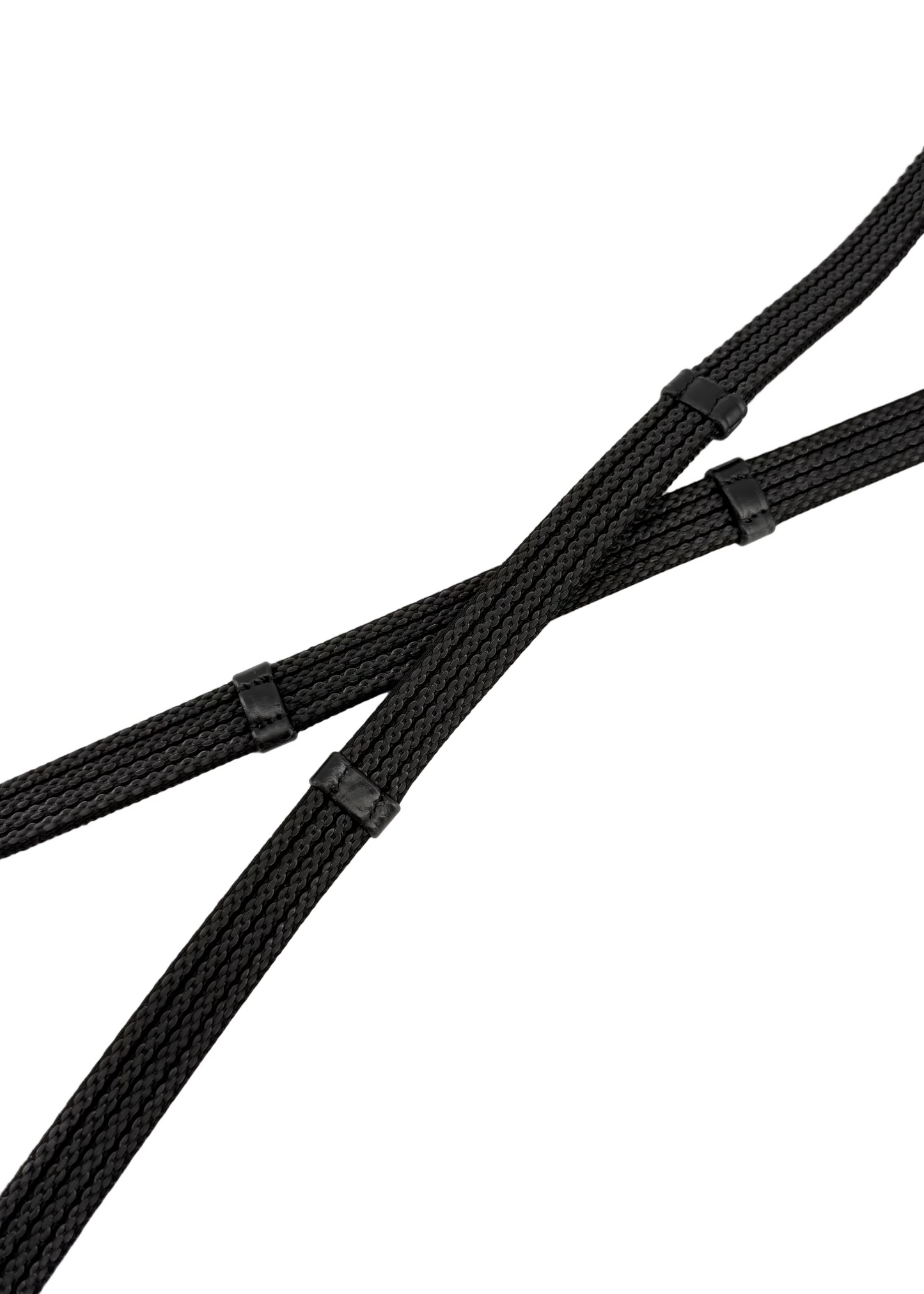 Rubber Grip Reins with Stoppers - Black Leather