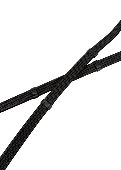 Rubber Grip Reins with Stoppers - Black Leather