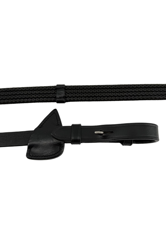 Rubber Grip Reins with Stoppers - Black Leather