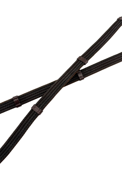 Rubber Grip Reins with Stoppers - Brown Leather
