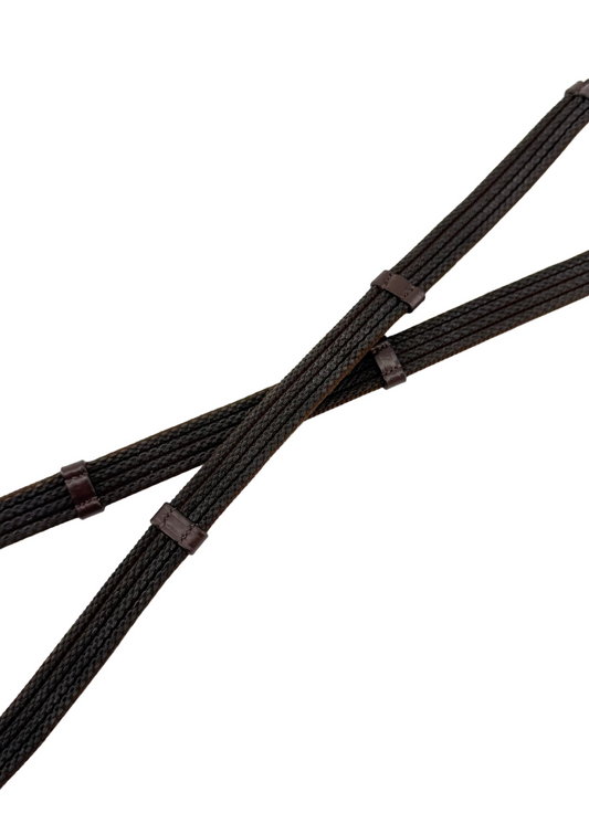 Rubber Grip Reins with Stoppers - Brown Leather