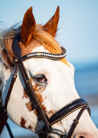 BROWN PATENT LEATHER + GOLD Signature Bridle