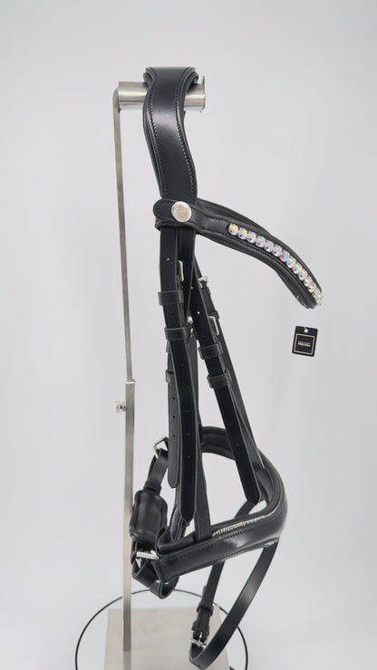 AURORA BOREALIS Crystal Bridle - BLACK LEATHER